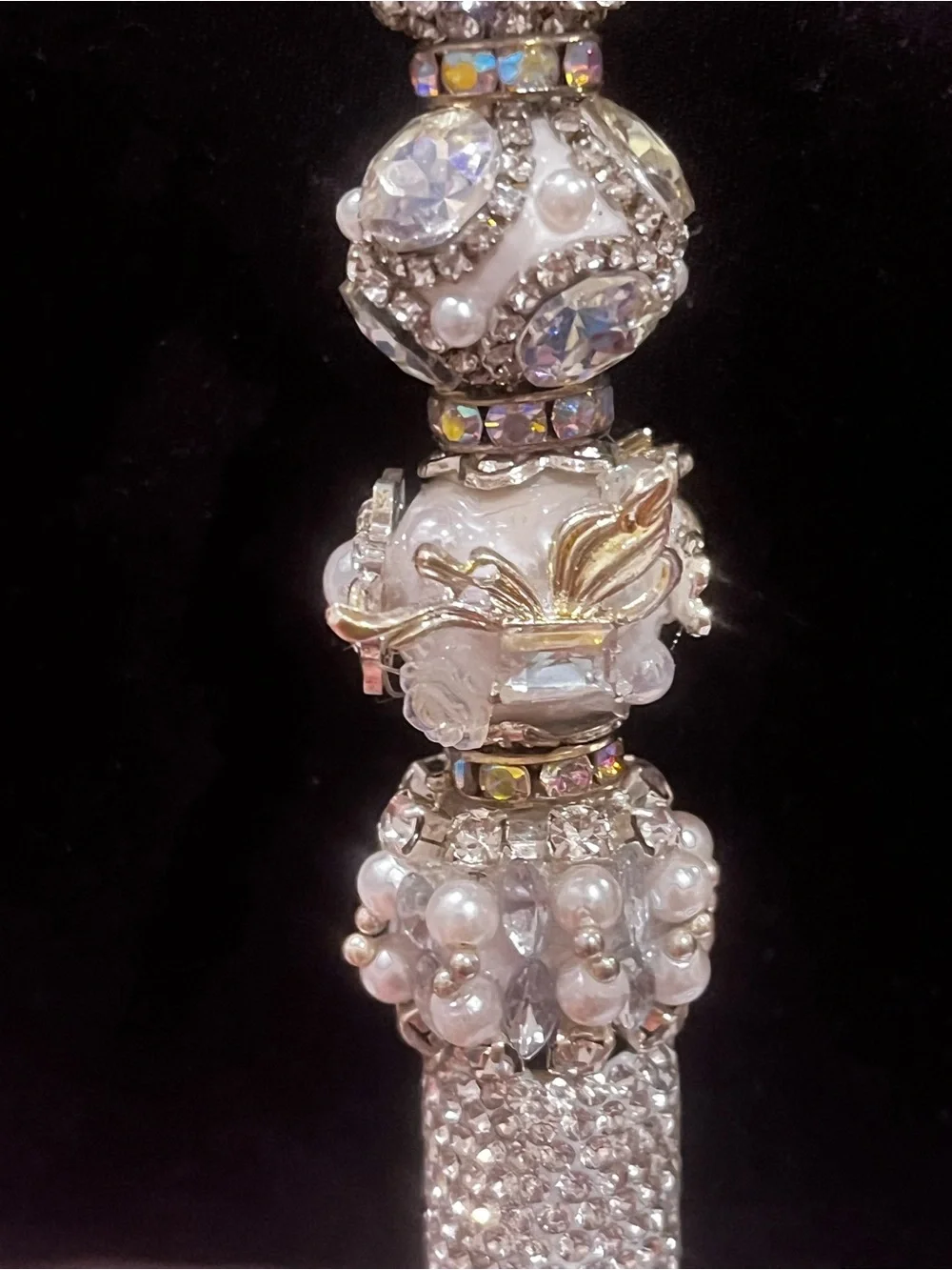 Designer inspired ultra luxe Silver Crystal & Pearl Logo focal fancy beaded pen